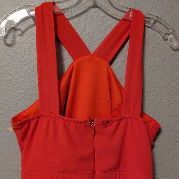 Lulu's Forevormore Orange Red Fit and Flare Halter Dress Chiffon Overlay Sz. S - Picture 9 of 13